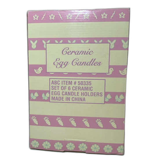 Set of 6 EASTER Egg Candles/lids Ceramic Hand Painted Assorted 2"x 3"OriginalBox - Picture 6 of 8